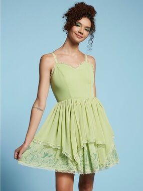 Disney Peter Pan Tinker Bell Lime Green Lace-Up Fairy Dress